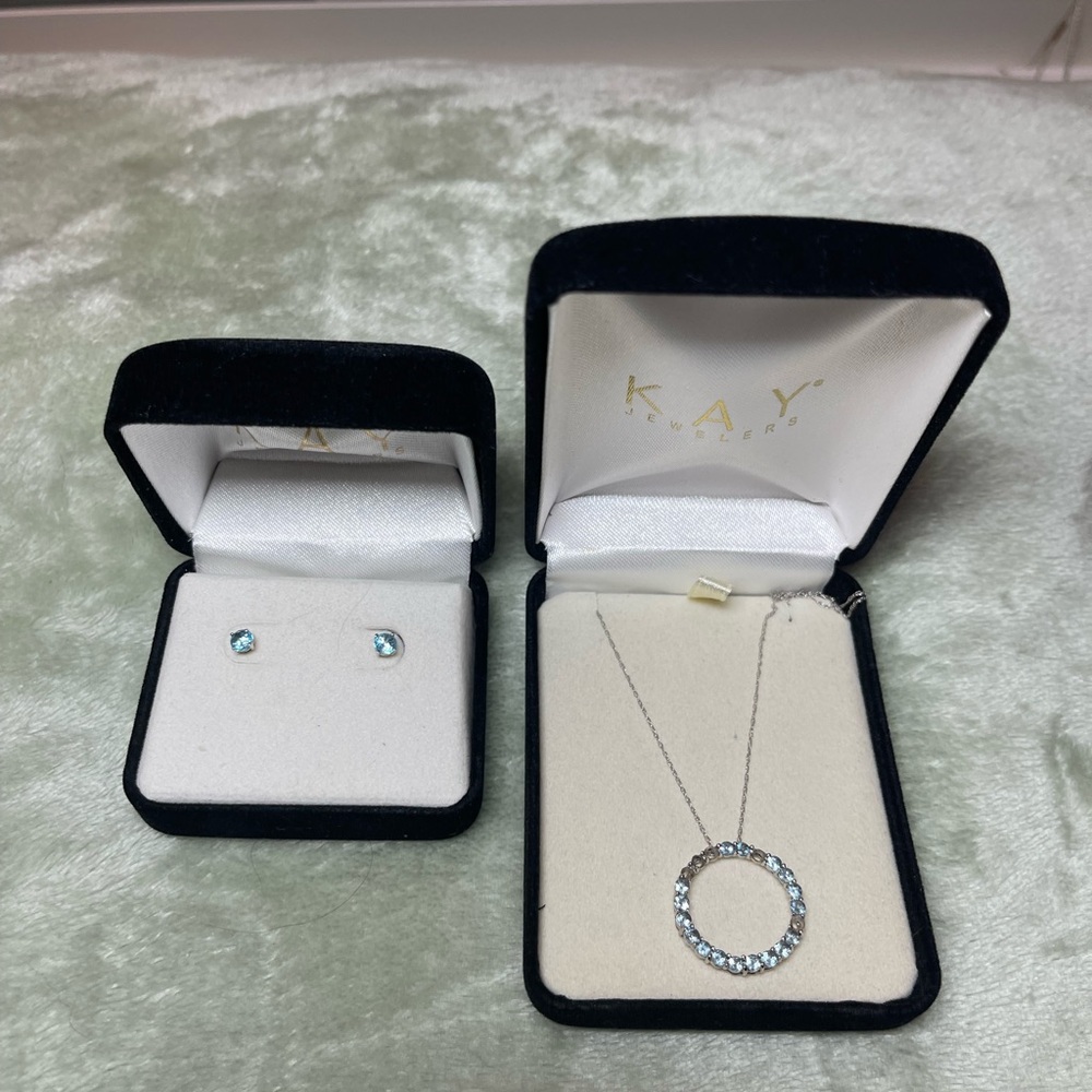 Kay Jewelers Silver and Blue Earring Set